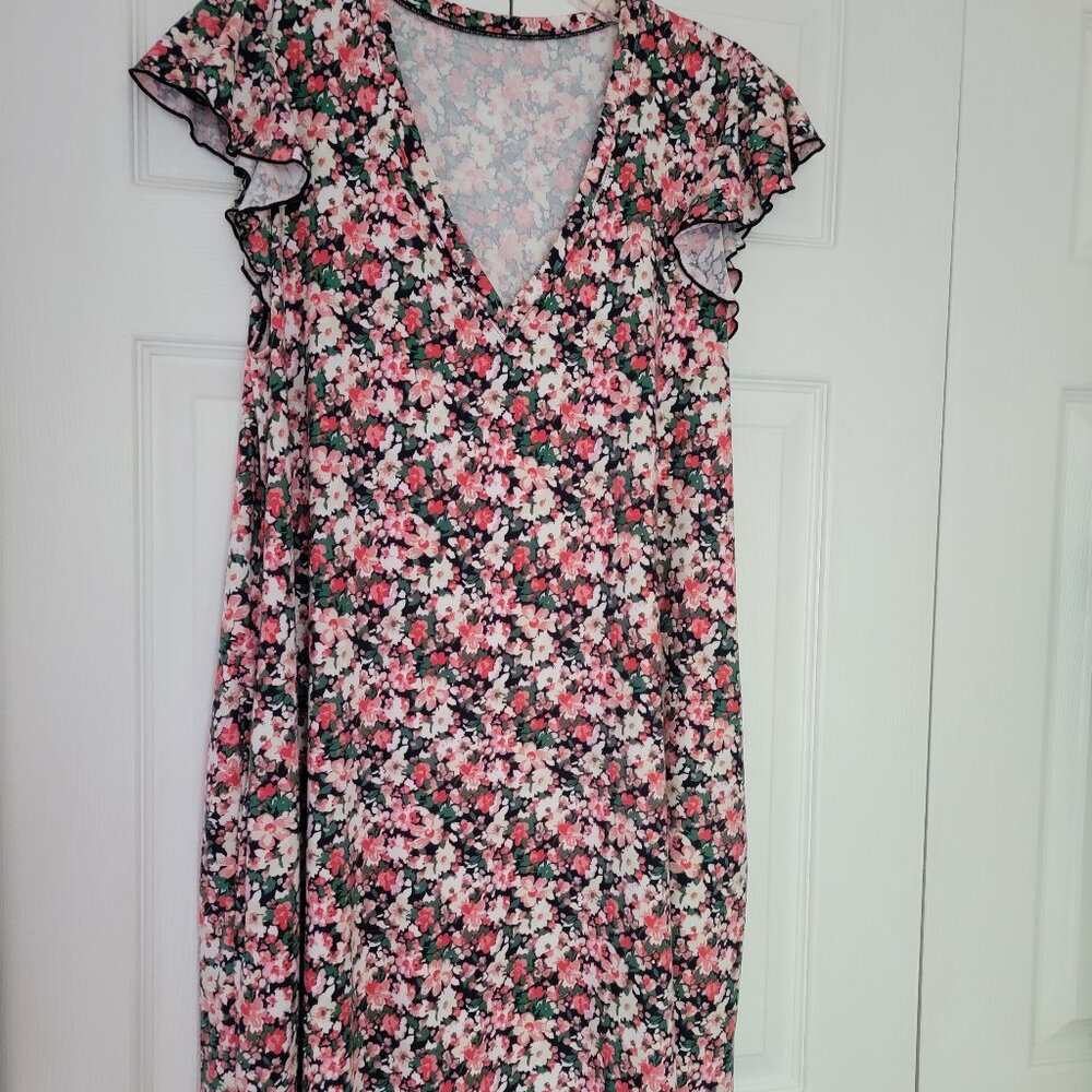 Women's Swimsuit Coverup Floral Print Bathing Suit Cover Up Ruffle Sleeves Large
